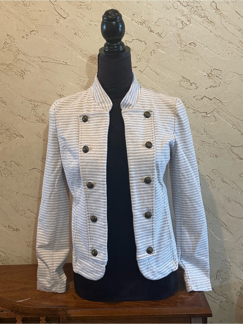 Tommy Hilfiger Light Grey/White Striped Military Style Jacket Blazer Size Small